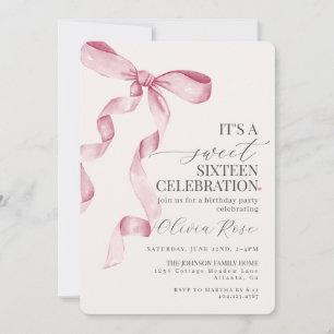 Rosa Bow Sweet sixteen Födelsedagsfest inbjudan