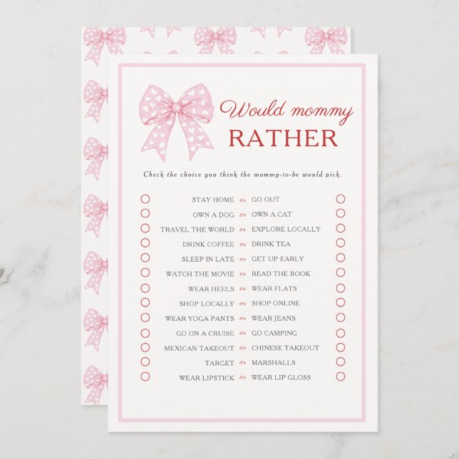 Rosa Bow Swehoney Baby skulle hellre Mamma än lek Rådkort (Fram/baksida)