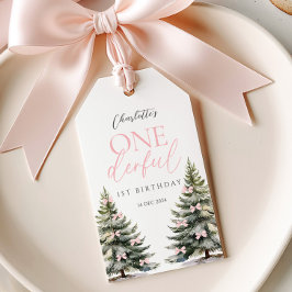 Rosa Bow Tallgransträd Vinter Onederland 1-års Föd Presentetikett