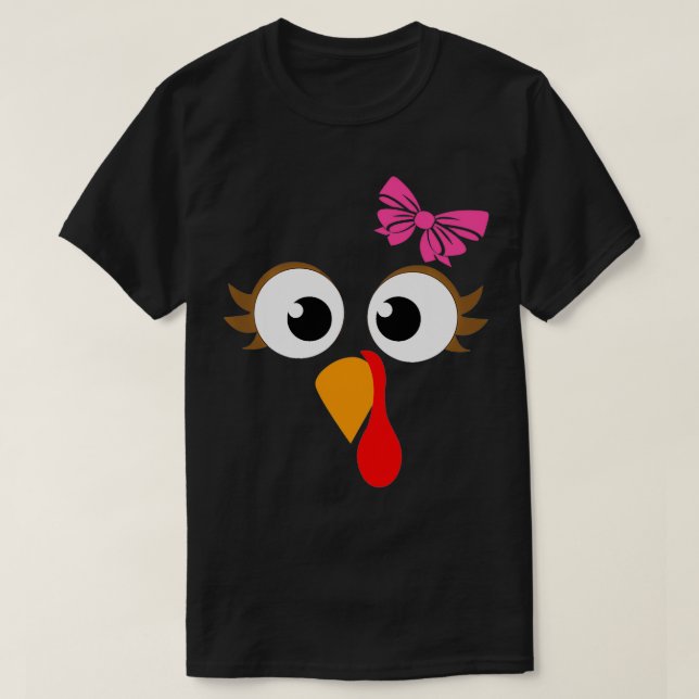 Rosa Bow Thanksgiving Turkiet Ansikte Girl T Shirt (Design framsida)