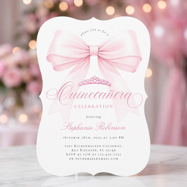 Rosa Bow Tiara Quinceañera Inbjudan (Skapare uppladdad)