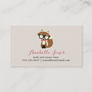 Rosa Bow Tie and Glass Hipster Brown Fox Visitkort