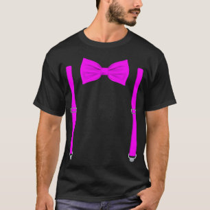 Rosa Bow Tie med Suspenders Ludny Bröllop Gift T Shirt