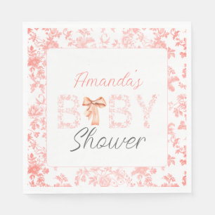Rosa Bow Toile de Jouy Blommigt Baby Shower Pappersservett