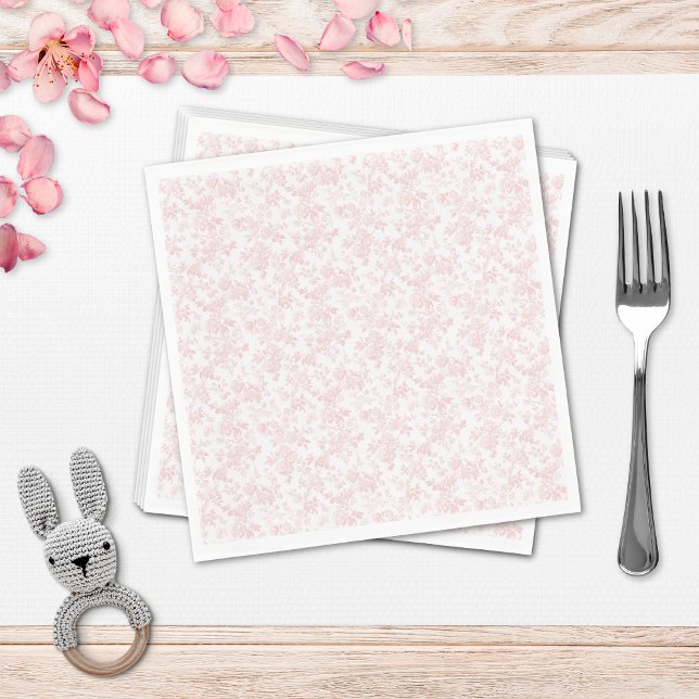 Rosa Bow Toile Girl Baby Shower Pappersservett (Pink Bow Toile Girl Baby Shower Napkins)