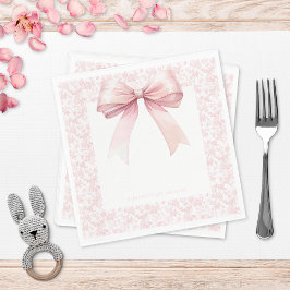 Rosa Bow Toile Girl Baby Shower Pappersservett