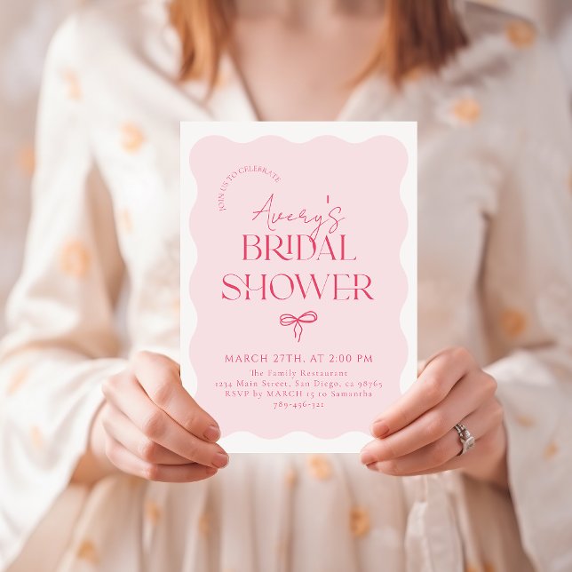 Rosa Bow Vågigt Ram moderna Möhippa Inbjudningar (Skapare uppladdad)