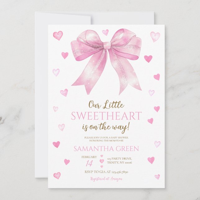 Rosa Bow Valentine Baby Shower Inbjudningar (Framsida)