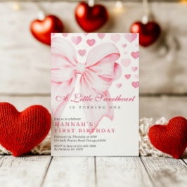 Rosa Bow Valentines första födelsedagsinbjudan Julkort