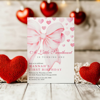 Rosa Bow Valentines första födelsedagsinbjudan Julkort