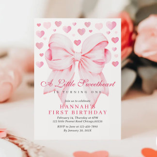 Rosa Bow Valentines första födelsedagsinbjudan Julkort
