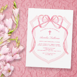 Rosa Bow Vapensköld Baptism Inbjudningar