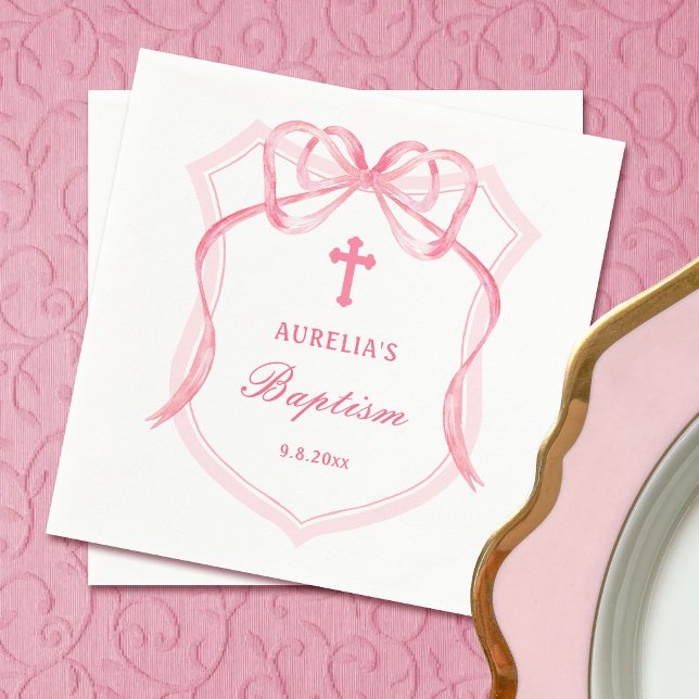 Rosa Bow Vapensköld Baptism Pappersservett (Skapare uppladdad)