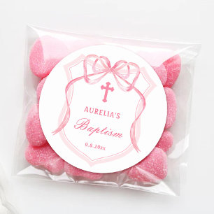 Rosa Bow Vapensköld Baptism Runt Klistermärke