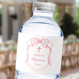 Rosa Bow Vapensköld Baptism Vattenflaskor Etikett