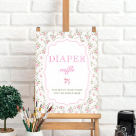Rosa Bow Vintage Blommigt Baby Shower Diaper Raffl Poster