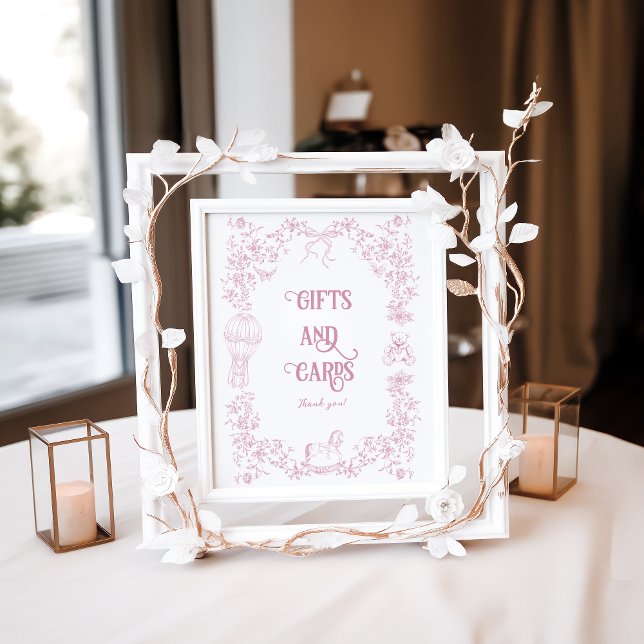 Rosa Bow Vintage Blommigt Baby Shower Gift Poster (Skapare uppladdad)