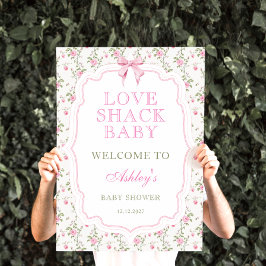 Rosa Bow Vintage Blommigt Baby Shower Välkommen Poster