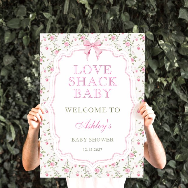 Rosa Bow Vintage Blommigt Baby Shower Välkommen Poster (Skapare uppladdad)