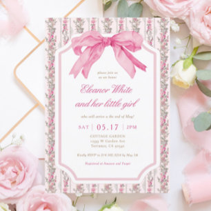 Rosa Bow Vintage Flicka babyskor Inbjudningar