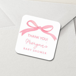 Rosa Bow Watercolor Baby Shower Fyrkantigt Klistermärke