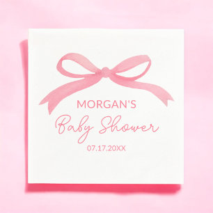 Rosa Bow Watercolor Baby Shower Pappersservett