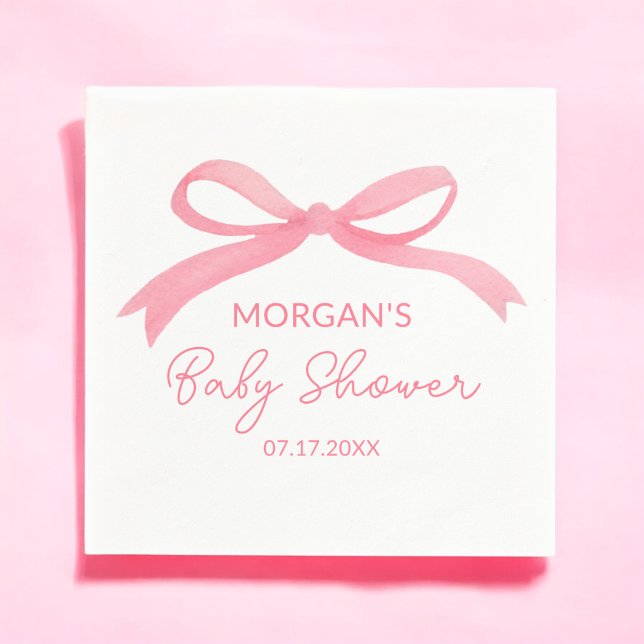  Rosa Bow Watercolor Baby Shower Pappersservett (Skapare uppladdad)
