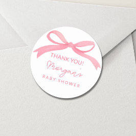  Rosa Bow Watercolor Baby Shower Runt Klistermärke