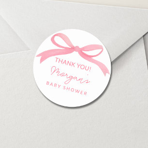 Rosa Bow Watercolor Baby Shower Runt Klistermärke