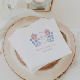 Rosa Bow Watercolor Girl Monogram Baby Shower Pappersservett