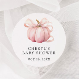 Rosa Bow Watercolor Pumpkin Baby Shower Runt Klistermärke