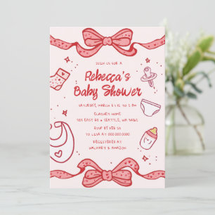 Rosa Bow Whimsical Hand plockade Girl Baby Brunch Inbjudningar