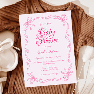 Rosa Bow Whimsical Quirky Hand plockade Baby Showe Inbjudningar