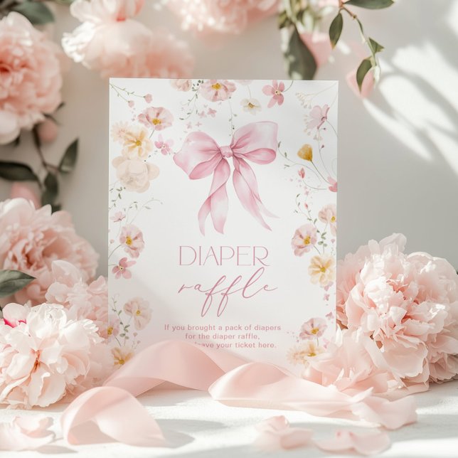 Rosa Bow Wildblomblare Diaper Raffle Poster (Skapare uppladdad)