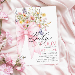 Rosa Bow Wildblomma Baby i Bloom Baby Shower Inbjudningar