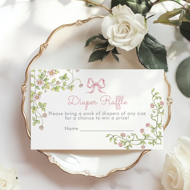Rosa Bow Wildblomma Diaper raffle biljett Tilläggskort (Skapare uppladdad)
