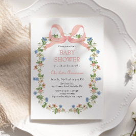 Rosa Bow Wildblomma Flicka Baby Shower Inbjudningar