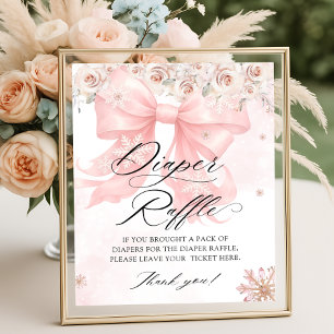 Rosa Bow Winter Baby Shower Raffle Poster