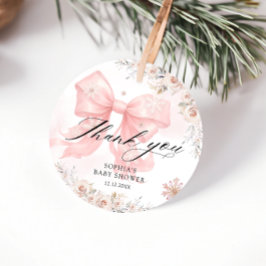 Rosa Bow Winter Girl Baby Shower Tack Gåvor Etiketter