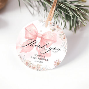 Rosa Bow Winter Girl Baby Shower Tack Gåvor Etiketter