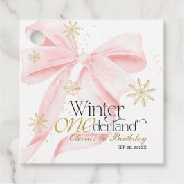 Rosa Bow Winter Onederland 1-års födelsedag Gåvor Etiketter