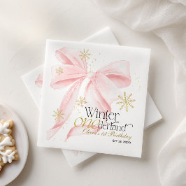Rosa Bow Winter Onederland 1-års födelsedag Pappersservett