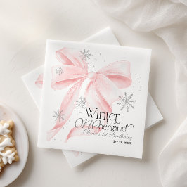 Rosa Bow Winter Onederland 1-års födelsedag Pappersservett