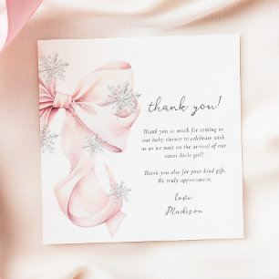 Rosa Bow Winter Snowflake Baby Shower Tack Kort
