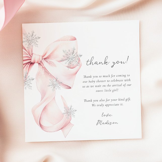 Rosa Bow Winter Snowflake Baby Shower Tack Kort (Skapare uppladdad)