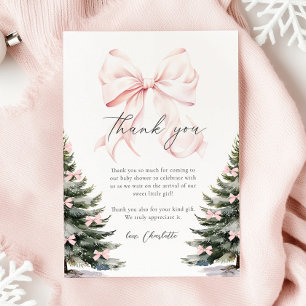 Rosa Bow Winter Träd Baby Shower Tack Kort