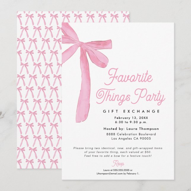 Rosa Bowle Favoritsaker Party Gåvoöverlåtelse Inbjudningar (Fram/baksida)