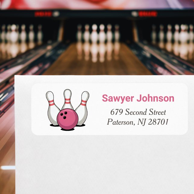 Rosa Bowling Födelsedagsfest Returadress Etikett (Skapare uppladdad)