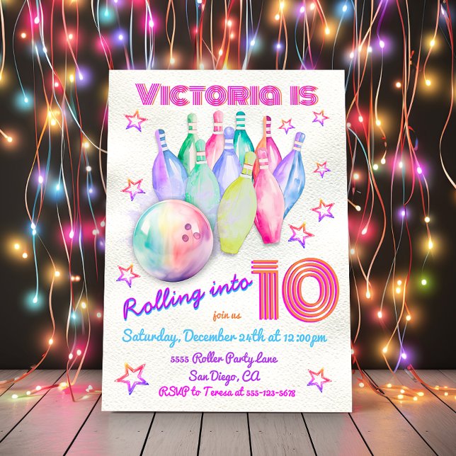 Rosa Bowling-Födelsedagsfesten, gikt Inbjudningar (Skapare uppladdad)