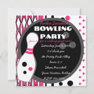 Rosa Bowling Party Inbjudningar